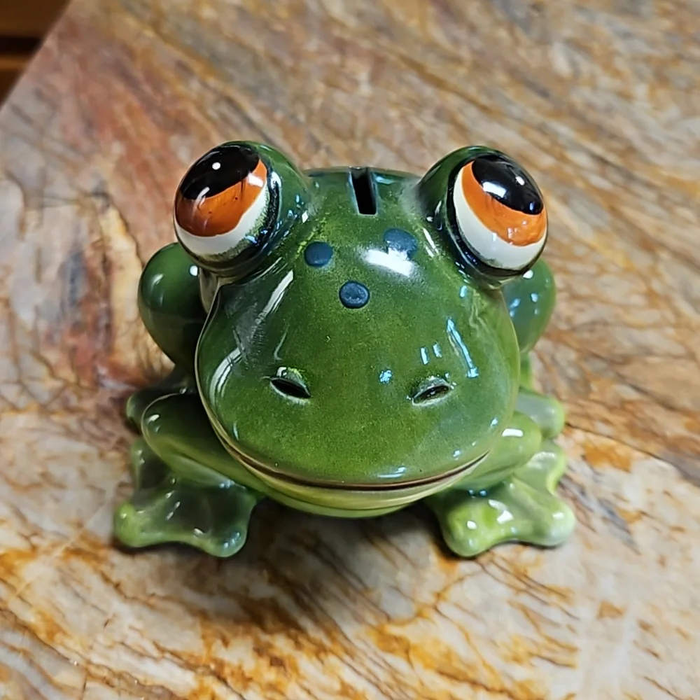 Vintage ceramic Green Frog Toad Piggy Coin Bank